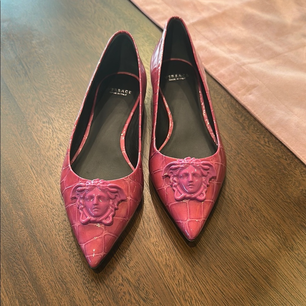 Brand New Versace Pink Ballerina with Medusa Embellishment